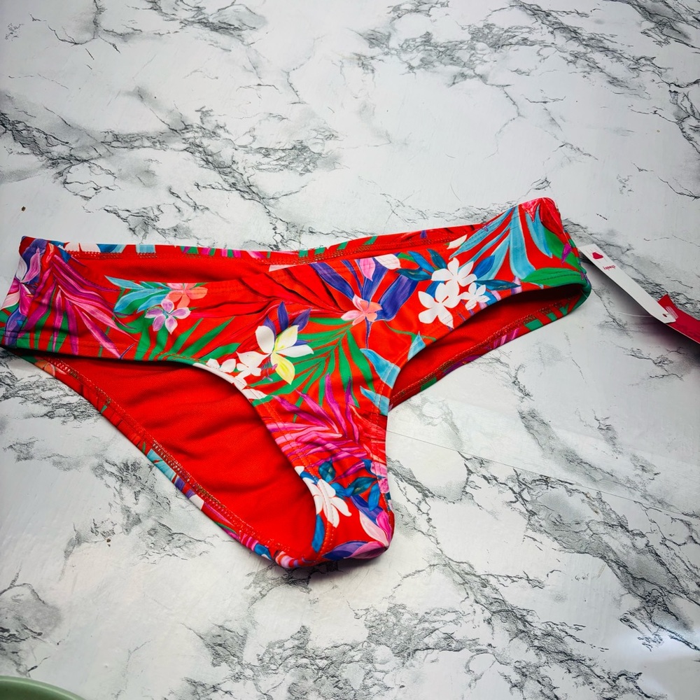 Xhilaration Red Floral Tropical Cheeky Beach Travel Bikini Bottom